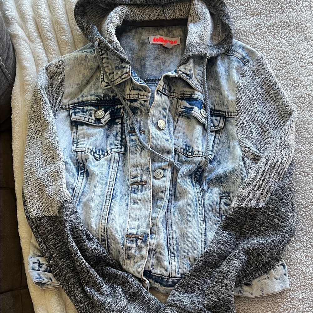 Dollhouse Light Blue Denim Jacket with Charcoal Sleeves